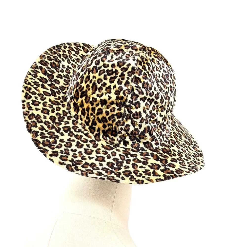 Vintage 90s Leopard Velvet Gold Studded Wire Brim Bucket Hat - Picture 4 of 9